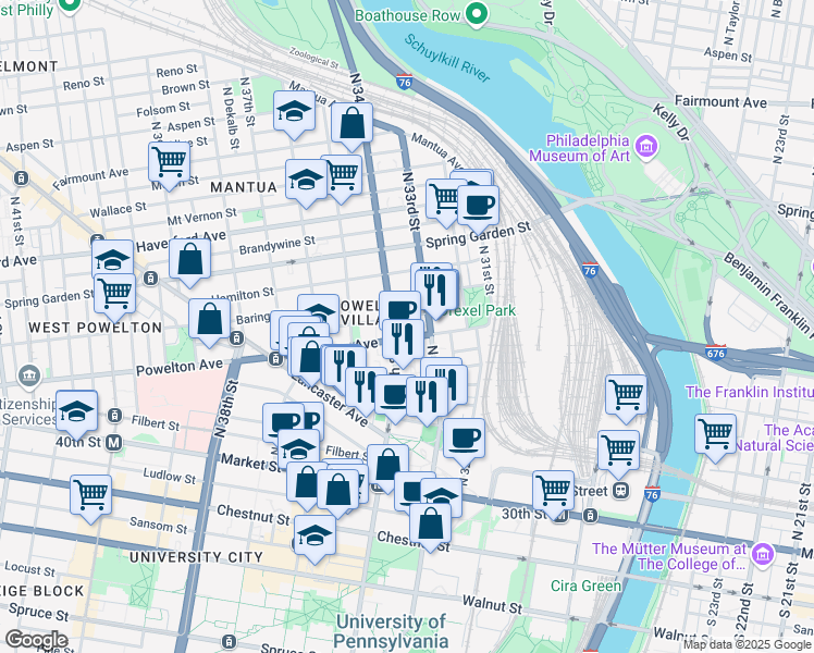 map of restaurants, bars, coffee shops, grocery stores, and more near in Philadelphia