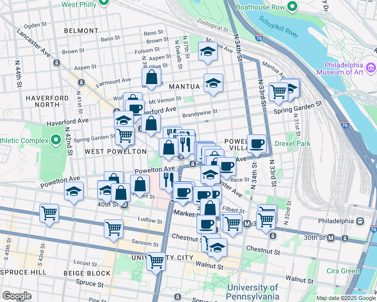 map of restaurants, bars, coffee shops, grocery stores, and more near in Philadelphia