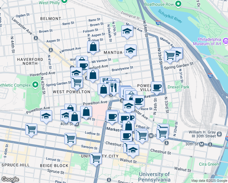 map of restaurants, bars, coffee shops, grocery stores, and more near in Philadelphia