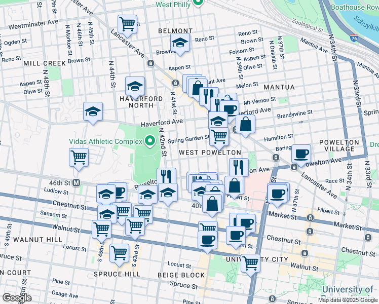 map of restaurants, bars, coffee shops, grocery stores, and more near 433 Budd Street in Philadelphia