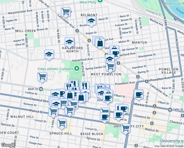 map of restaurants, bars, coffee shops, grocery stores, and more near in Philadelphia