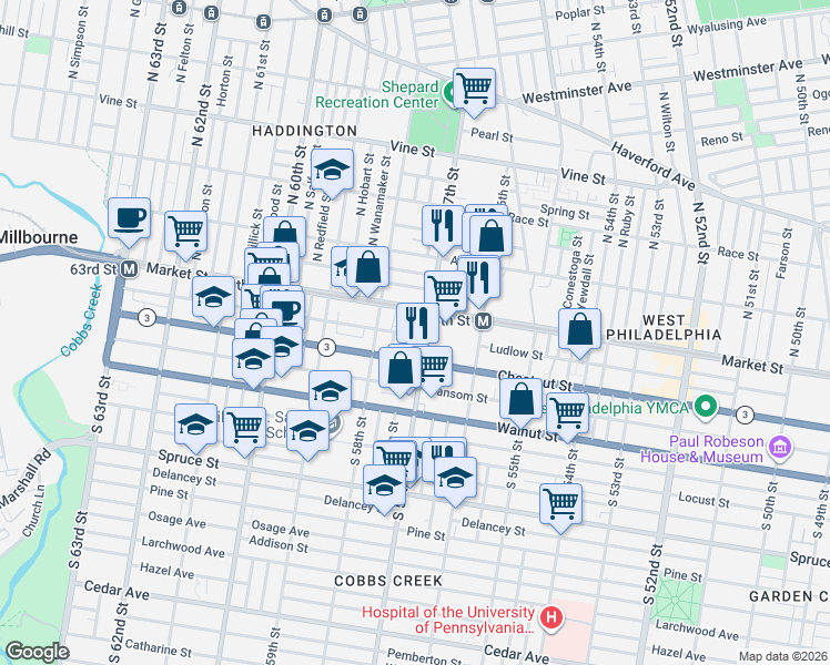 map of restaurants, bars, coffee shops, grocery stores, and more near in Philadelphia