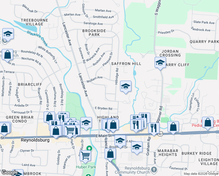 map of restaurants, bars, coffee shops, grocery stores, and more near 7400 Tobin Avenue in Reynoldsburg