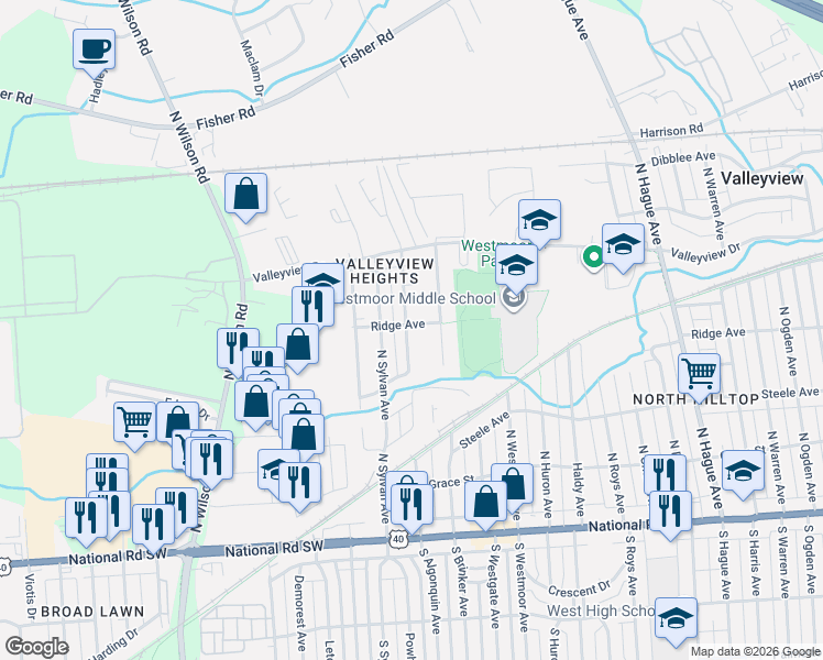 map of restaurants, bars, coffee shops, grocery stores, and more near 269 North Algonquin Avenue in Columbus