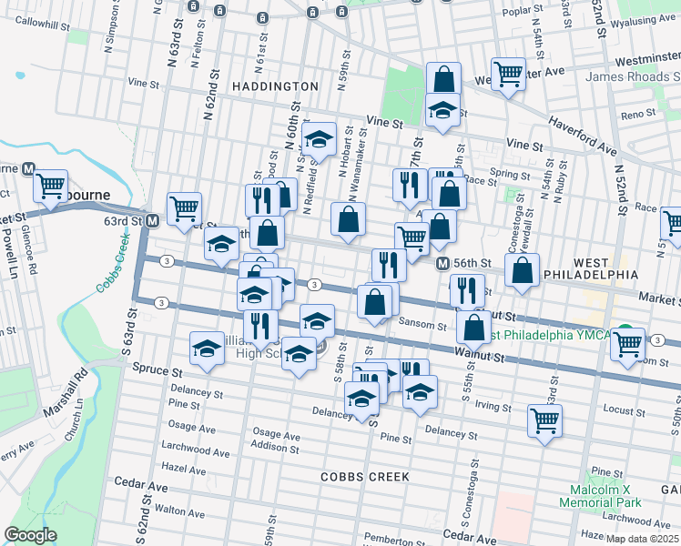 map of restaurants, bars, coffee shops, grocery stores, and more near 5820 Ludlow Street in Philadelphia