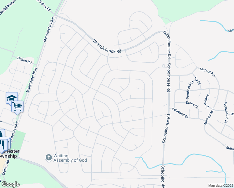 map of restaurants, bars, coffee shops, grocery stores, and more near 27d Yorktowne Parkway in Manchester Township