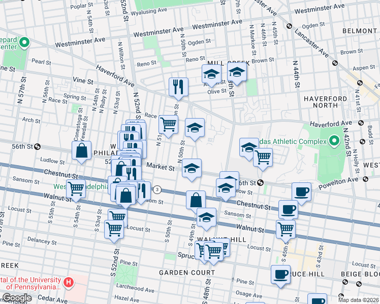 map of restaurants, bars, coffee shops, grocery stores, and more near in Philadelphia