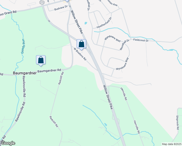 map of restaurants, bars, coffee shops, grocery stores, and more near 13 West Boehms Road in Willow Street