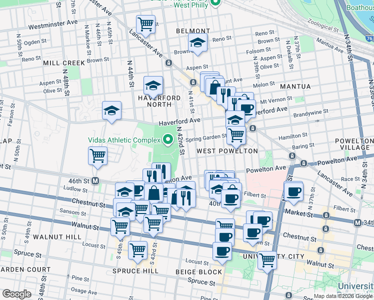 map of restaurants, bars, coffee shops, grocery stores, and more near in Philadelphia