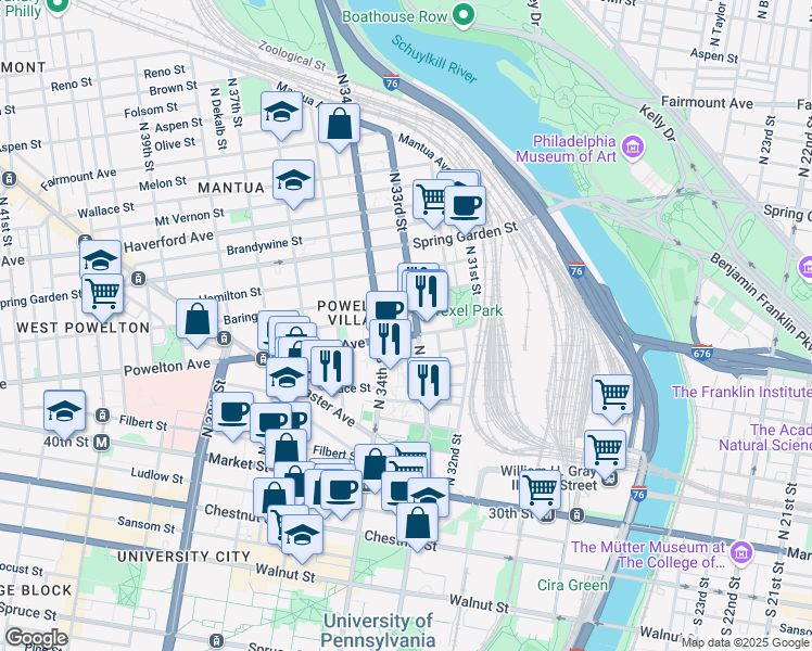map of restaurants, bars, coffee shops, grocery stores, and more near in Philadelphia
