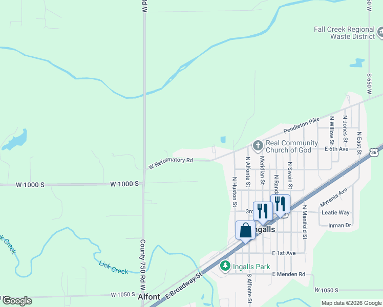 map of restaurants, bars, coffee shops, grocery stores, and more near 7252 West Reformatory Road in Pendleton