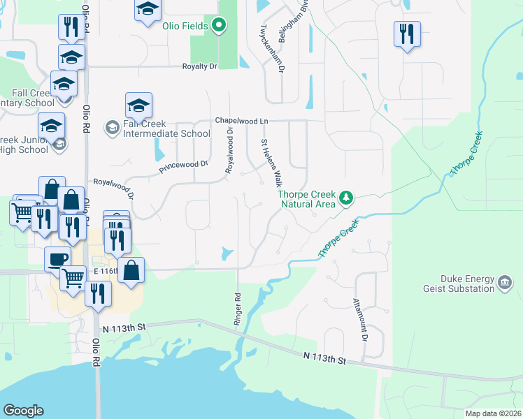 map of restaurants, bars, coffee shops, grocery stores, and more near 11795 Langham Crescent Court in Fishers