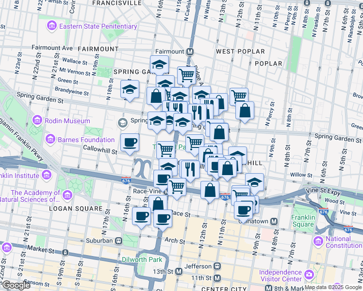 map of restaurants, bars, coffee shops, grocery stores, and more near in Philadelphia