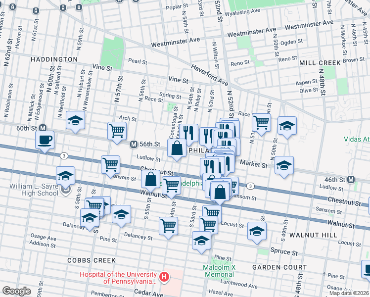 map of restaurants, bars, coffee shops, grocery stores, and more near in Philadelphia