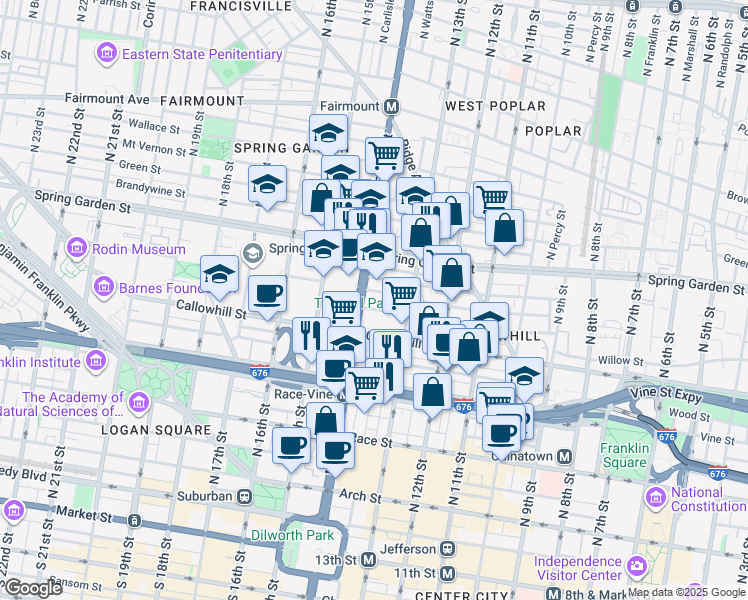 map of restaurants, bars, coffee shops, grocery stores, and more near in Philadelphia