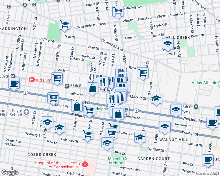 map of restaurants, bars, coffee shops, grocery stores, and more near in Philadelphia