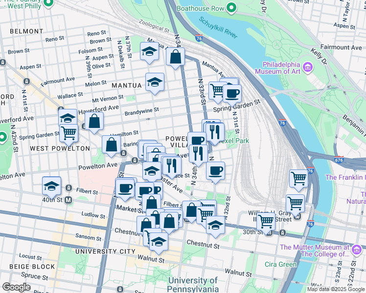 map of restaurants, bars, coffee shops, grocery stores, and more near in Philadelphia