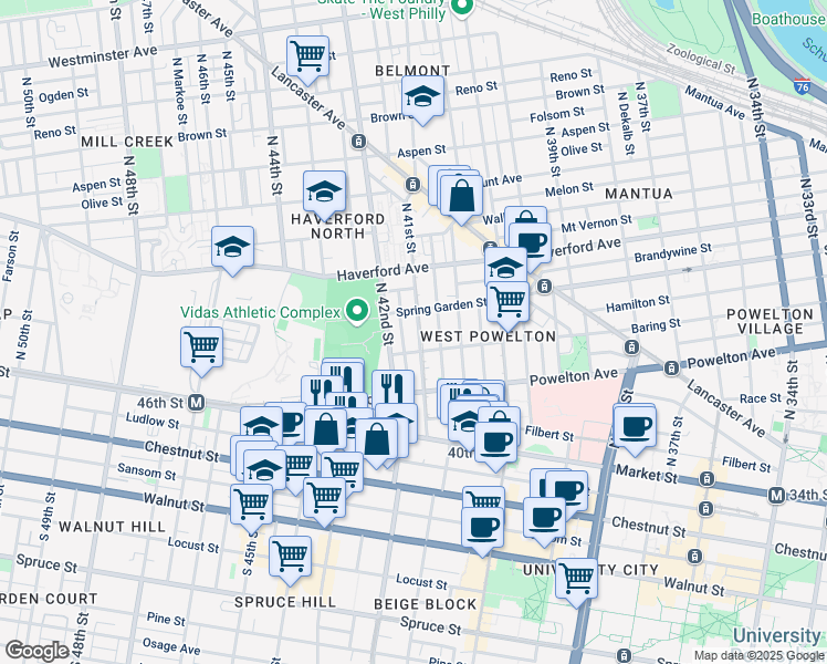 map of restaurants, bars, coffee shops, grocery stores, and more near in Philadelphia