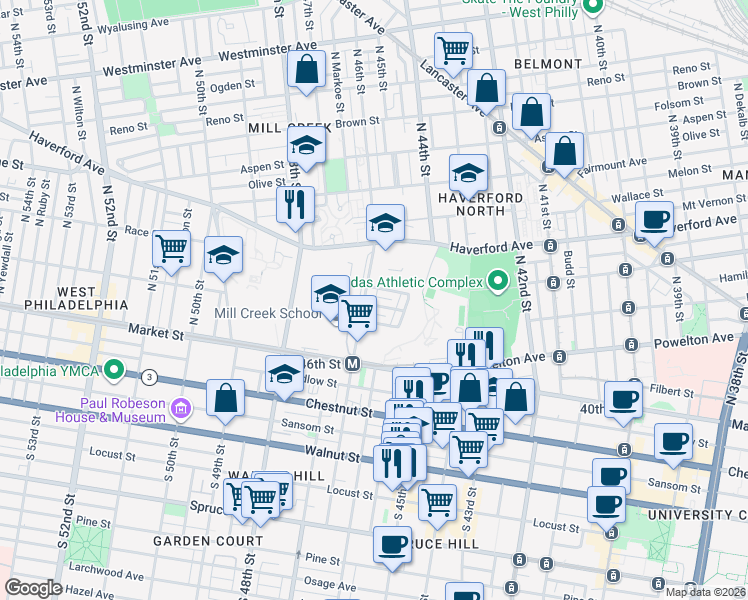 map of restaurants, bars, coffee shops, grocery stores, and more near 4515 Nehemiah Way in Philadelphia