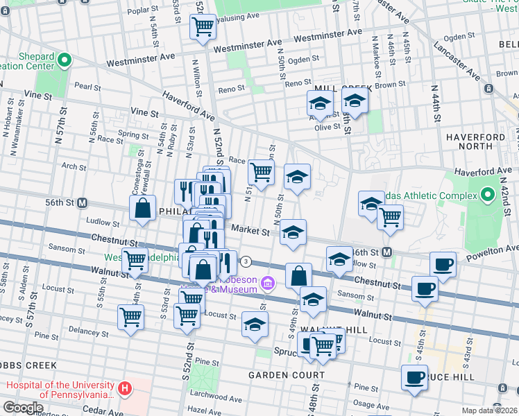 map of restaurants, bars, coffee shops, grocery stores, and more near 12 Farson Street in Philadelphia