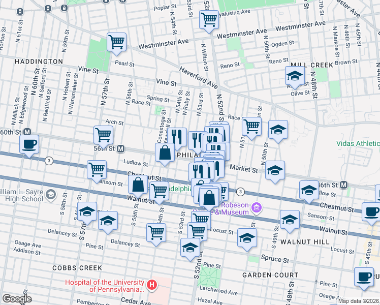 map of restaurants, bars, coffee shops, grocery stores, and more near in Philadelphia