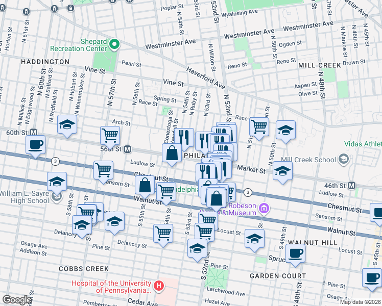 map of restaurants, bars, coffee shops, grocery stores, and more near in Philadelphia