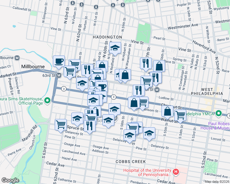 map of restaurants, bars, coffee shops, grocery stores, and more near in Philadelphia