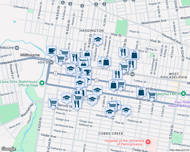 map of restaurants, bars, coffee shops, grocery stores, and more near in Philadelphia