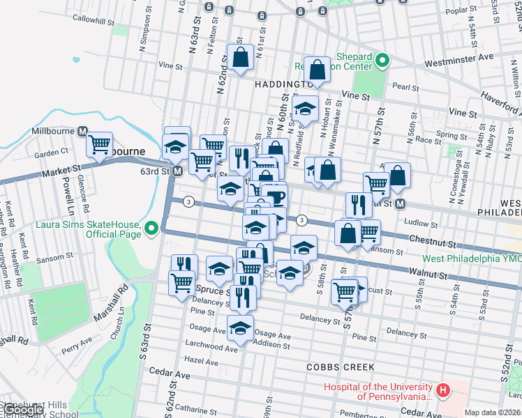 map of restaurants, bars, coffee shops, grocery stores, and more near in Philadelphia