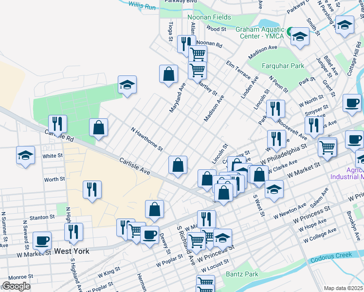 map of restaurants, bars, coffee shops, grocery stores, and more near 726 Madison Avenue in York