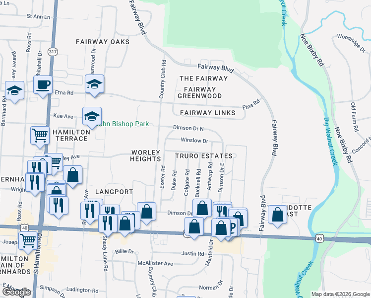 map of restaurants, bars, coffee shops, grocery stores, and more near 873 Colgate Road in Columbus