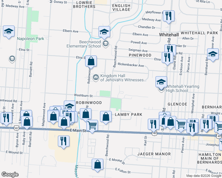 map of restaurants, bars, coffee shops, grocery stores, and more near 635 Beechwood Road in Columbus