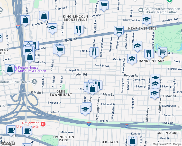map of restaurants, bars, coffee shops, grocery stores, and more near 273 1/2 South Ohio Avenue in Columbus