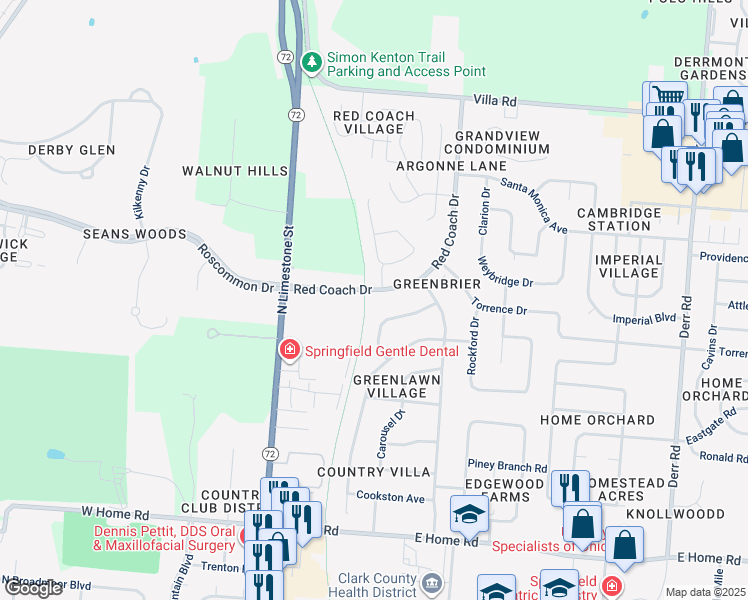 map of restaurants, bars, coffee shops, grocery stores, and more near 2825 Rensselaer Street in Springfield