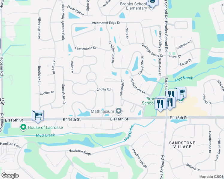 map of restaurants, bars, coffee shops, grocery stores, and more near 11664 Seville Road in Fishers