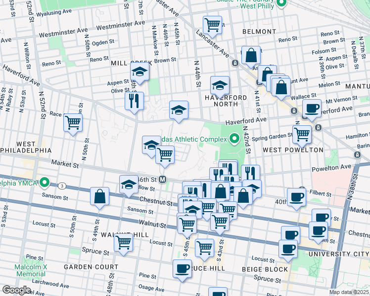 map of restaurants, bars, coffee shops, grocery stores, and more near 18 Rudy Robinson Way in Philadelphia