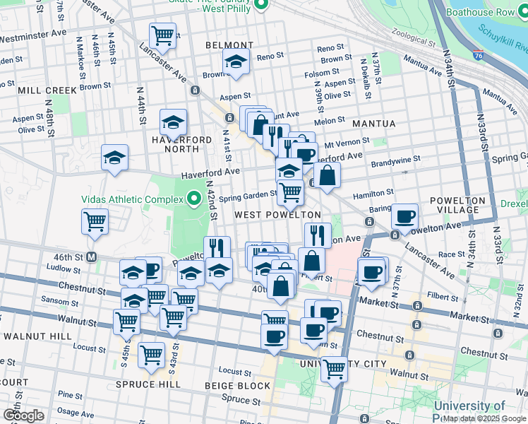 map of restaurants, bars, coffee shops, grocery stores, and more near 413 North Preston Street in Philadelphia