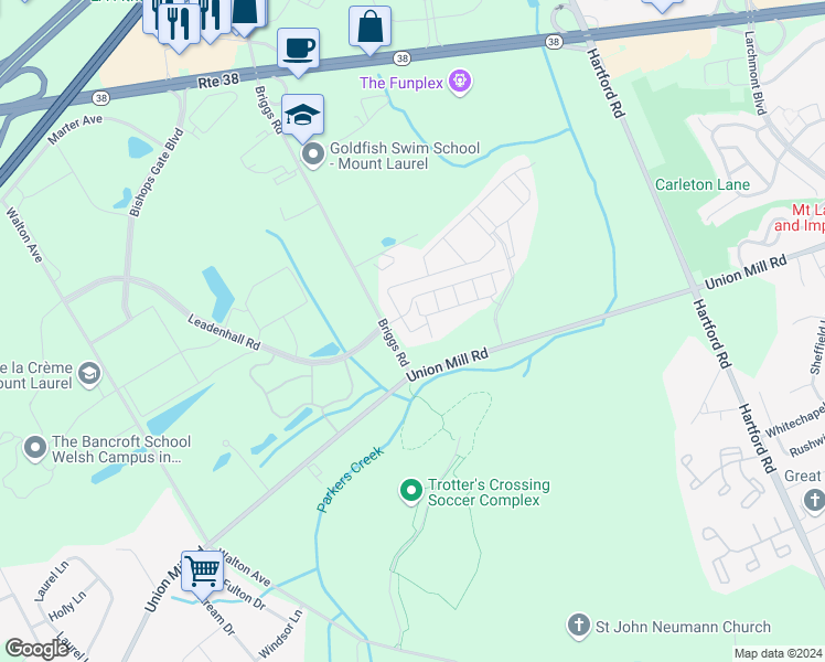 map of restaurants, bars, coffee shops, grocery stores, and more near 1 Florence Lane in Mount Laurel Township