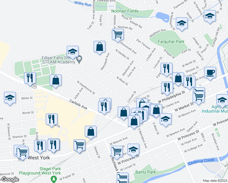 map of restaurants, bars, coffee shops, grocery stores, and more near 662 Madison Avenue in York