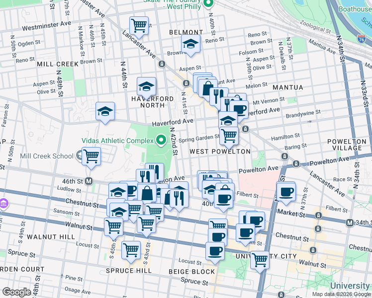 map of restaurants, bars, coffee shops, grocery stores, and more near in Philadelphia