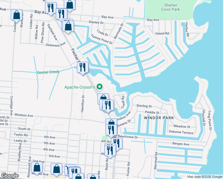 map of restaurants, bars, coffee shops, grocery stores, and more near 641 Beachwood Avenue in Toms River