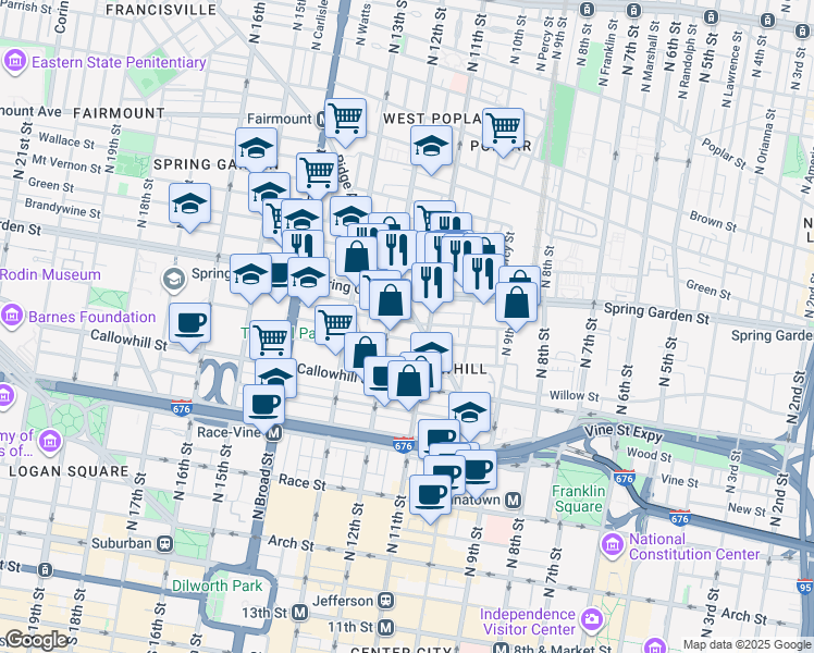 map of restaurants, bars, coffee shops, grocery stores, and more near in Philadelphia