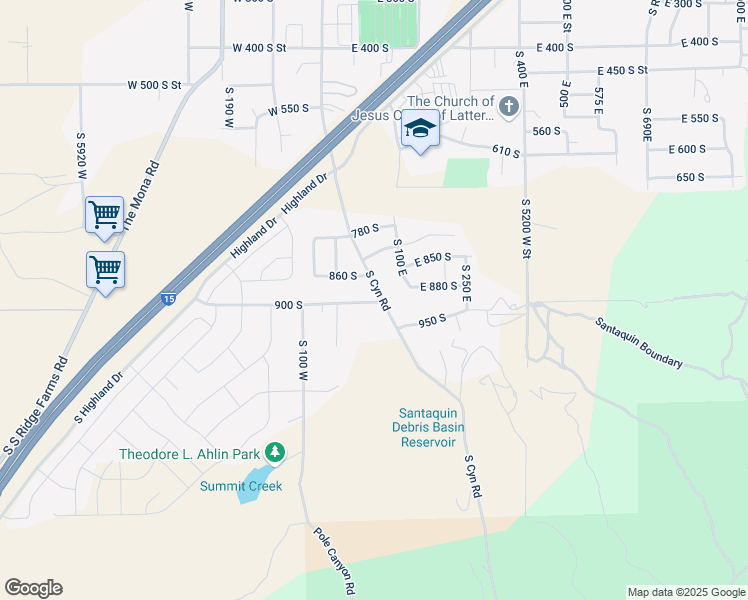 map of restaurants, bars, coffee shops, grocery stores, and more near 859 Canyon Road in Santaquin