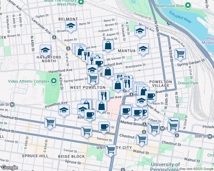 map of restaurants, bars, coffee shops, grocery stores, and more near in Philadelphia