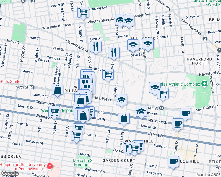 map of restaurants, bars, coffee shops, grocery stores, and more near in Philadelphia