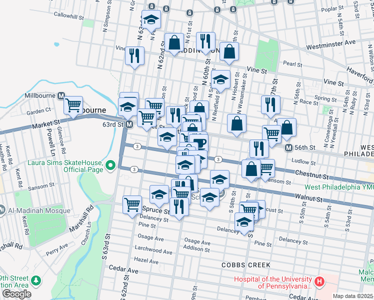 map of restaurants, bars, coffee shops, grocery stores, and more near in Philadelphia