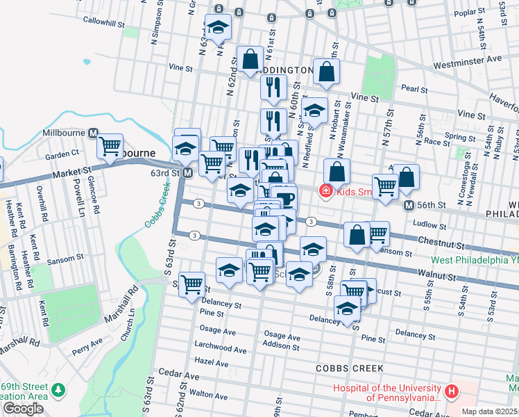 map of restaurants, bars, coffee shops, grocery stores, and more near in Philadelphia