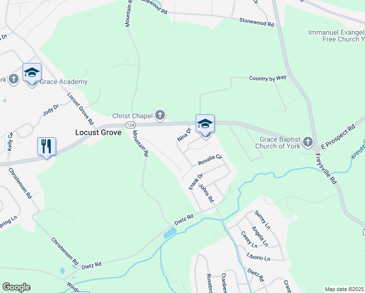 map of restaurants, bars, coffee shops, grocery stores, and more near 35 Nina Drive in York