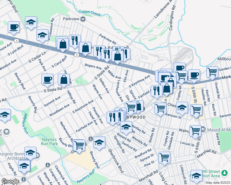 map of restaurants, bars, coffee shops, grocery stores, and more near 209 Berbro Avenue in Delaware County