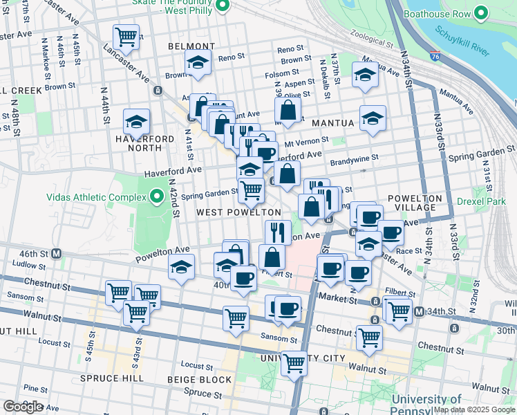 map of restaurants, bars, coffee shops, grocery stores, and more near 408 N Sloan St in Philadelphia